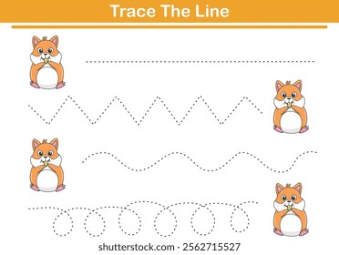 Handwriting Practice. Tracing lines and coloring hamsters for children. Vector Illustration