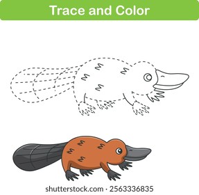 Handwriting Practice. Tracing lines and coloring platipus for children. Vector Illustration