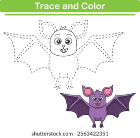 Handwriting Practice. Tracing lines and coloring bats for children. Vector Illustration