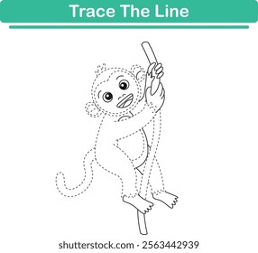 Handwriting Practice. Tracing lines and coloring monkeys for children. Vector Illustration