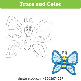 Handwriting Practice. Tracing lines and coloring butterflies for children. Vector Illustration