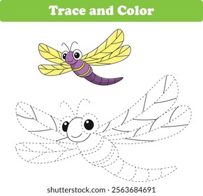 Handwriting Practice. Tracing lines and coloring dragonflies for children. Vector Illustration