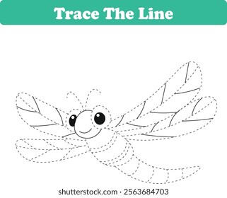 Handwriting Practice. Tracing lines and coloring dragonflies for children. Vector Illustration