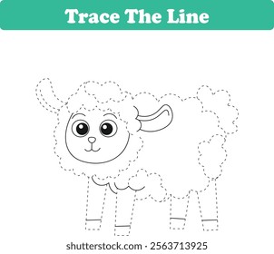 Handwriting Practice. Tracing lines and coloring sheeps for children. Vector Illustration