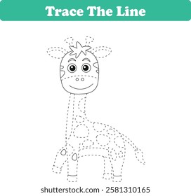 Handwriting Practice. Tracing lines and coloring giraffes for children. Vector Illustration