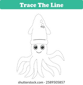 Handwriting Practice. Tracing lines and coloring squids for children. Vector Illustration