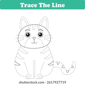 Handwriting Practice. Tracing lines and coloring cats for children. Vector Illustration