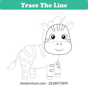 Handwriting Practice. Tracing lines and coloring zebra for children. Vector Illustration