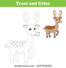 Handwriting Practice. Tracing lines and coloring deer for children. Vector Illustration