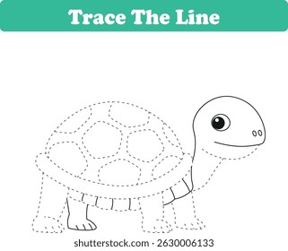 Práctica de escritura. Trazando líneas y coloreando tortugas para niños. Ilustración vectorial