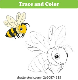 Handwriting Practice. Tracing lines and coloring bee for children. Vector Illustration