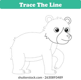 Prática de Manuscrito. Rastreamento de linhas e coloração urso para crianças. Ilustração de vetor