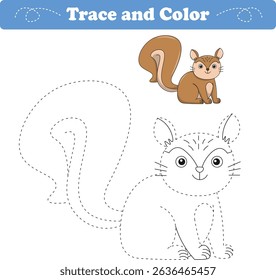Handwriting Practice. Tracing lines and coloring squirrel for children. Vector Illustration