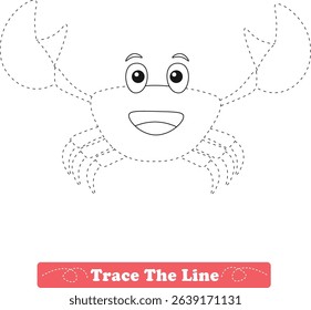 Handwriting Practice. Tracing lines and coloring crab for children. Vector Illustration