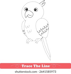 Handwriting Practice. Tracing lines and coloring parrot for children. Vector Illustration