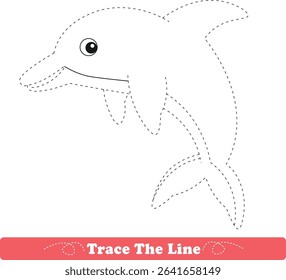 Handwriting Practice. Tracing lines and coloring dolphin for children. Vector Illustration