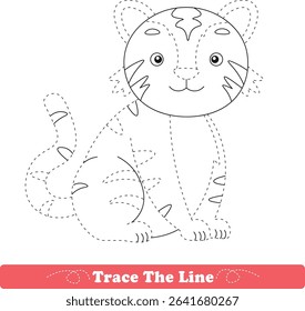 Handwriting Practice. Tracing lines and coloring tiger for children. Vector Illustration