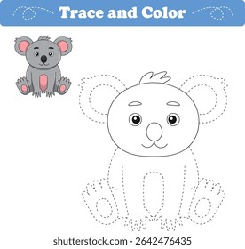 Handwriting Practice. Tracing lines and coloring koala for children. Vector Illustration