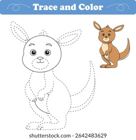 Handwriting Practice. Tracing lines and coloring kangaroo for children. Vector Illustration