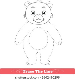 Handwriting Practice. Tracing lines and coloring bear for children. Vector Illustration