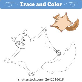 Handwriting Practice. Tracing lines and coloring Flying squirrels for children. Vector Illustration