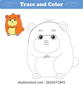 Handwriting Practice. Tracing lines and coloring hamster for children. Vector Illustration