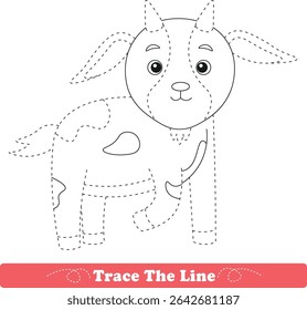 Handwriting Practice. Tracing lines and coloring goat for children. Vector Illustration