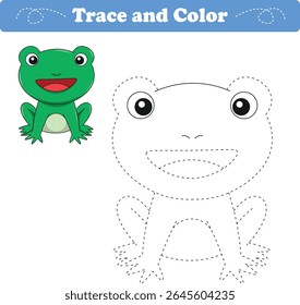 Handwriting Practice. Tracing lines and coloring frog for children. Vector Illustration