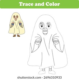 Handwriting Practice. Tracing lines and coloring halloween kids for children. Vector Illustration