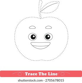 Práctica de escritura. Trazando líneas y coloreando frutas para niños. Ilustración vectorial