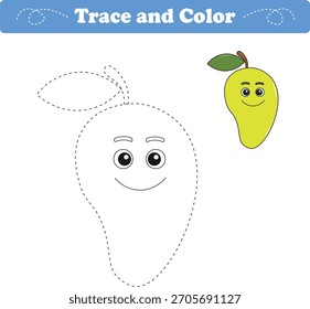Prática de Manuscrito. Traçado de linhas e colorir frutas para crianças. Ilustração de vetor