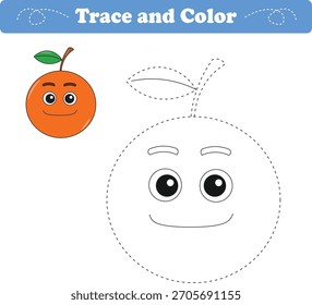 Práctica de escritura. Trazando líneas y coloreando frutas para niños. Ilustración vectorial