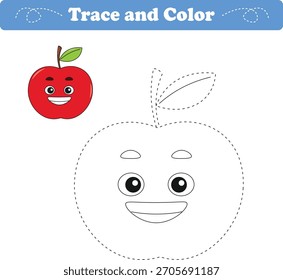 Práctica de escritura. Trazando líneas y coloreando frutas para niños. Ilustración vectorial