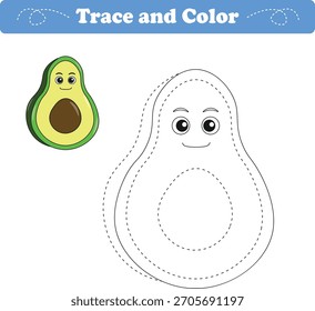 Práctica de escritura. Trazando líneas y coloreando frutas para niños. Ilustración vectorial