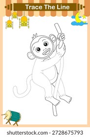 Práctica de escritura. Trazando líneas y coloreando animales para niños. Ilustración vectorial