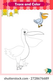 Handschriftenpraxis. Spurenlinien und Färbung von Tieren für Kinder. Vektorgrafik