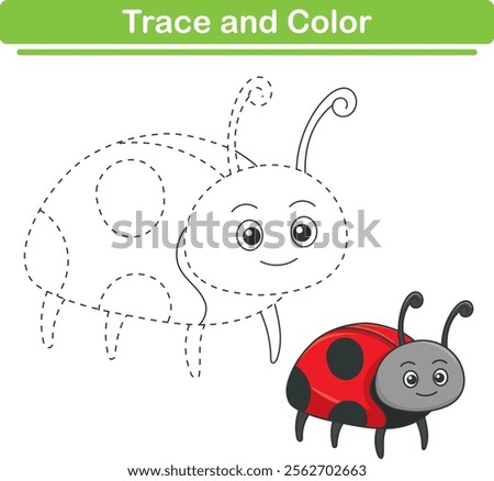 Handwriting Practice. Tracing lines and coloring ladybirds for children. Vector Illustration
