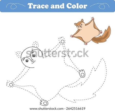 Handwriting Practice. Tracing lines and coloring Flying squirrels for children. Vector Illustration