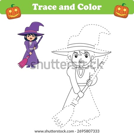 Handwriting Practice. Tracing lines and coloring halloween kids for children. Vector Illustration	
