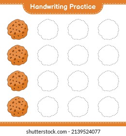 Handwriting practice. Tracing lines of Cookie. Educational children game, printable worksheet, vector illustration