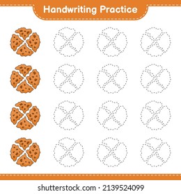 Práctica de escritura a mano. Rastreo de líneas de Cookie. Juego infantil educativo, hoja de cálculo imprimible, ilustración vectorial