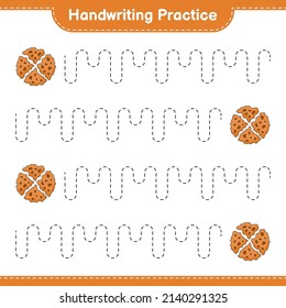Handwriting practice. Tracing lines of Cookie. Educational children game, printable worksheet, vector illustration