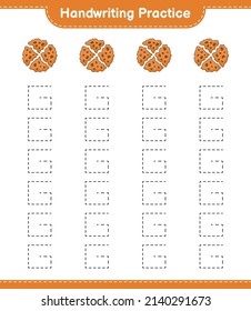 Práctica de escritura a mano. Rastreo de líneas de Cookie. Juego infantil educativo, hoja de cálculo imprimible, ilustración vectorial