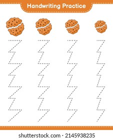 Handwriting practice. Tracing lines of Cookie. Educational children game, printable worksheet, vector illustration