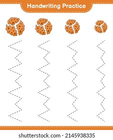 Práctica de escritura a mano. Rastreo de líneas de Cookie. Juego infantil educativo, hoja de cálculo imprimible, ilustración vectorial