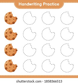 Handwriting practice. Tracing lines of Cookies. Educational children game, printable worksheet, vector illustration