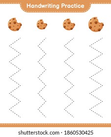 Handwriting practice. Tracing lines of Cookies. Educational children game, printable worksheet, vector illustration