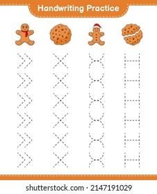 Handwriting practice. Tracing lines of Cookies and Gingerbread Man. Educational children game, printable worksheet, vector illustration