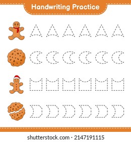 Handwriting practice. Tracing lines of Cookies and Gingerbread Man. Educational children game, printable worksheet, vector illustration