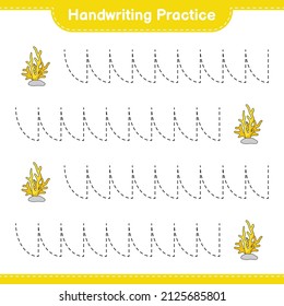 Práctica de escritura a mano. Rastreo de líneas de Coral. Juego infantil educativo, hoja de cálculo imprimible, ilustración vectorial